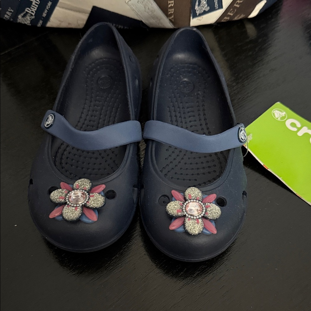 CROCS Kids' Dark Blue Sandals with Floral Design